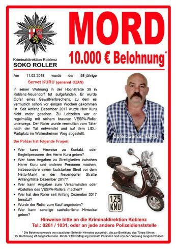 Tötungsdelikt in Koblenz – Kripo richtet Soko „Roller“ ein 