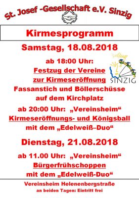 Kirmesprogramm der St. Josef-Gesellschaft 2018
