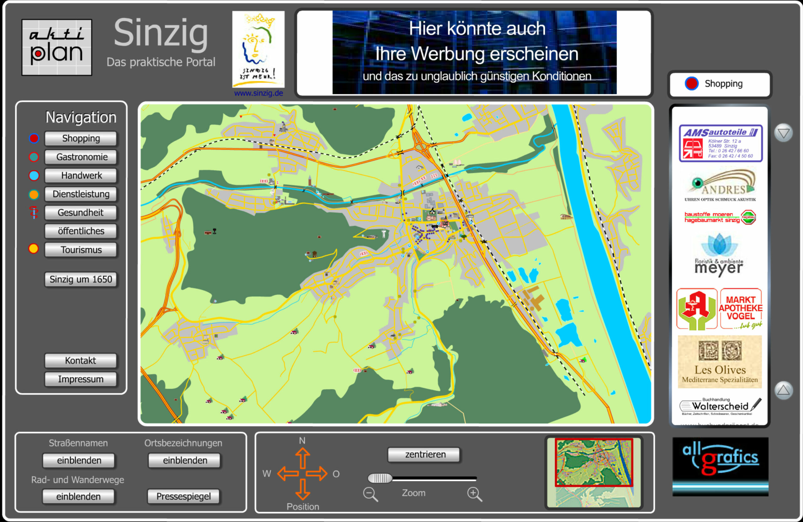 Interaktiver Stadtplan Sinzig - Aktiplan