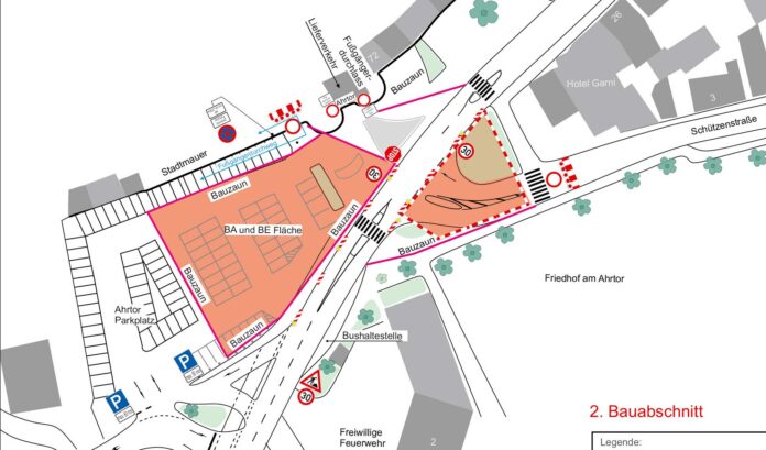 Bau Skizze Ahrweiler. Plan: Verkehrsführung zum 2. Bauabschnitt