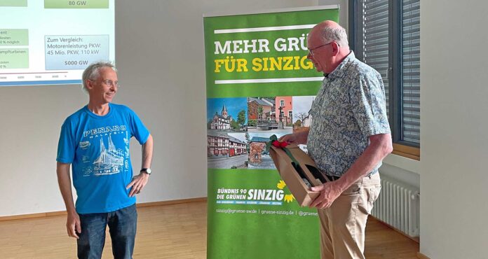 Herzlichen Dank für 90 spannende Minuten an Dr. Peter Klafka, Scientist for Future und ausgewiesener Experte für Stromnetze und Energie. Moderiert wurde die Veranstaltung von Hardy Rehmann im Rahmen der Reihe „betrifft:SINZIG“ der Sinziger Grünen. Foto: Ralf Urban